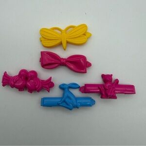 Lot Of 5 Vintage Goody Hair Girls Barrettes Rabbit ~Bow ~Cat~Butterfly~Birds